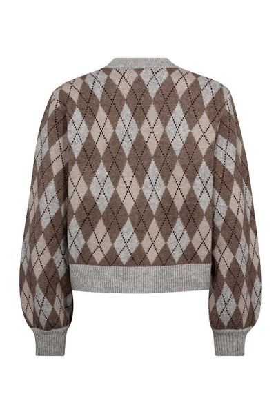 RowCC Check Cardigan 154-Walnut - 32212 Thumbnail
