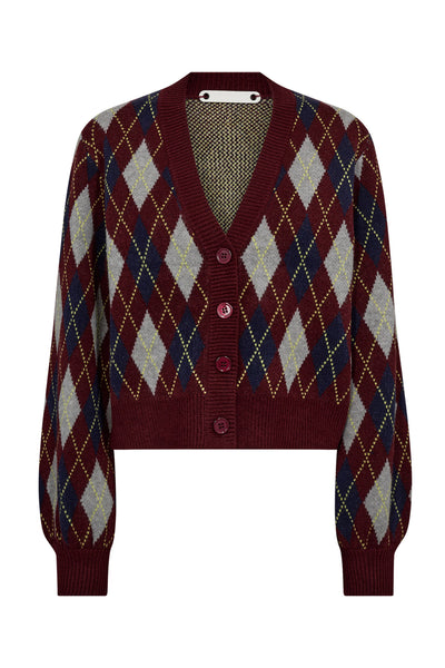RowCC Check Cardigan 87-Vinröd - 32212 Thumbnail
