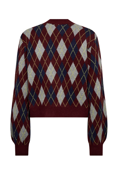 RowCC Check Cardigan 87-Vinröd - 32212 Thumbnail
