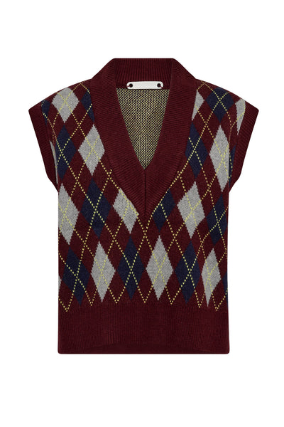 RowCC Check Vest 87-Vinröd - 32213 Thumbnail