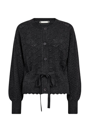RowCC Pointelle Tie Cardigan 140-Mörkgrå - 32241