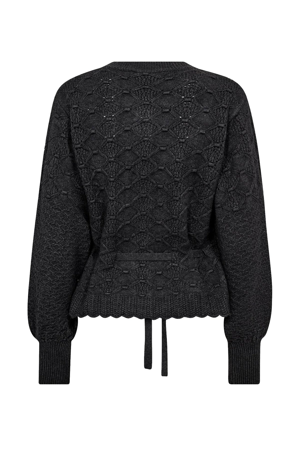 RowCC Pointelle Tie Cardigan 140-Mörkgrå - 32241