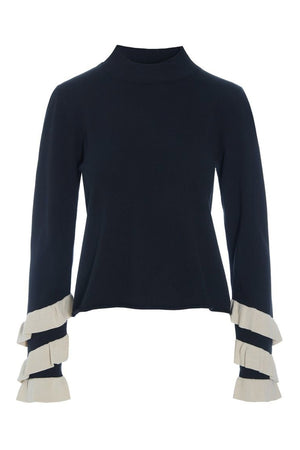 Saku blus med volanger BLACK/IVORY TWIST - 259-1073-5522