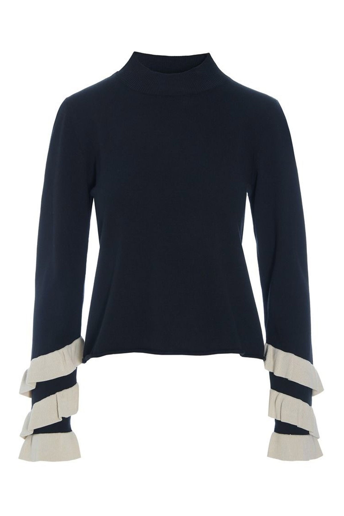 Saku blus med volanger BLACK/IVORY TWIST - 259-1073-5522