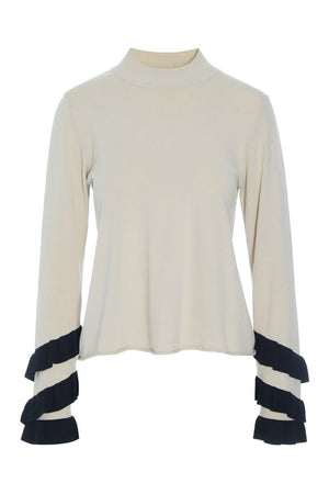 Saku blus med volanger IVORY/BLACK TWIST - 259-1073-5522
