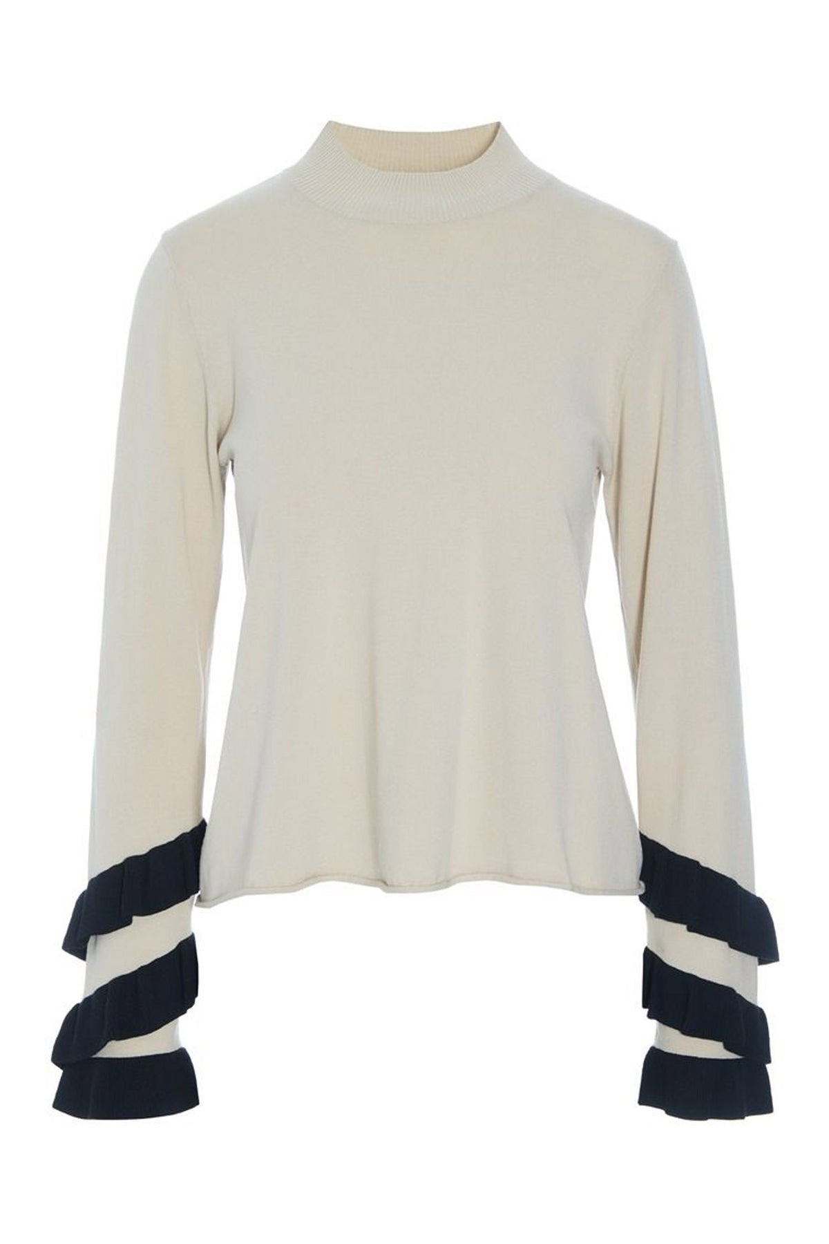 Saku blus med volanger IVORY/BLACK TWIST - 259-1073-5522