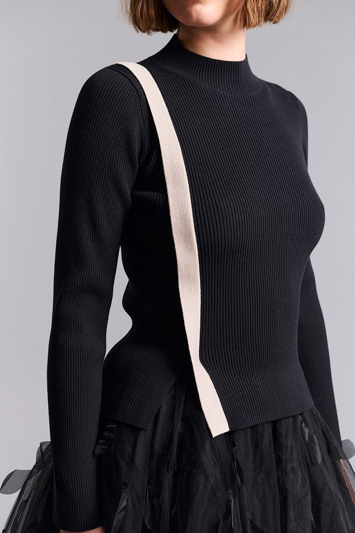 Saku blus med slits BLACK/IVORY TWIST - 259-1073-5521