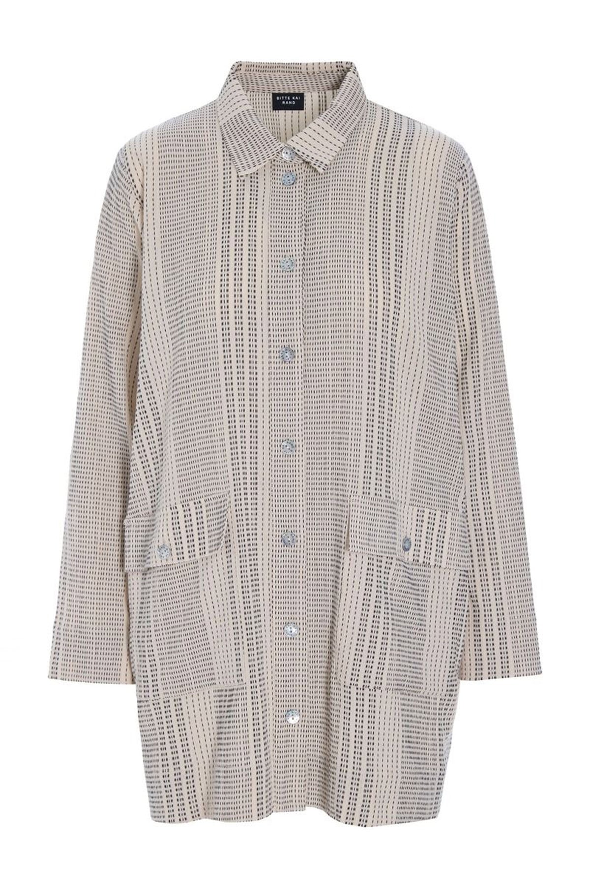 Shiko lång skjorta IVORY/BLACK STITCH - 261-2464-5616