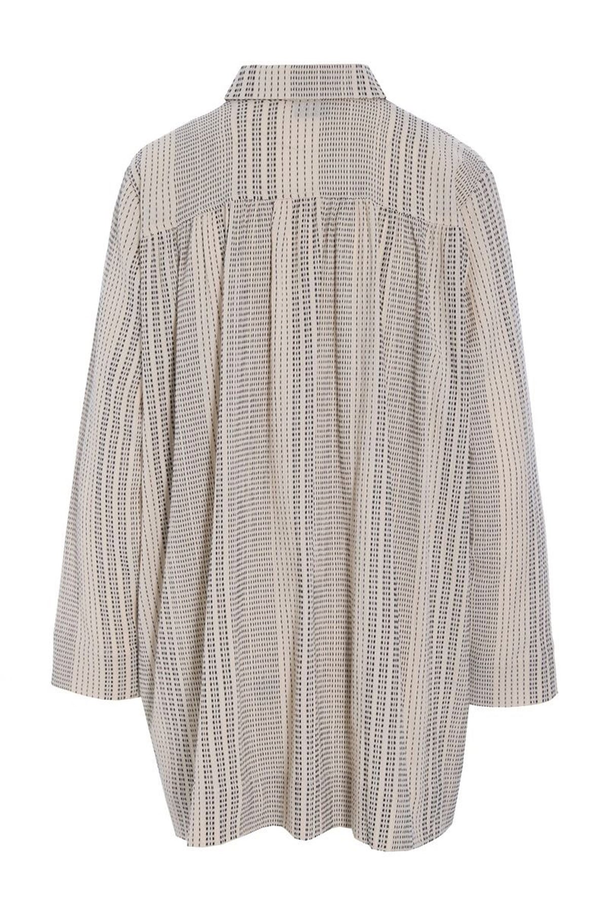 Shiko lång skjorta IVORY/BLACK STITCH - 261-2464-5616
