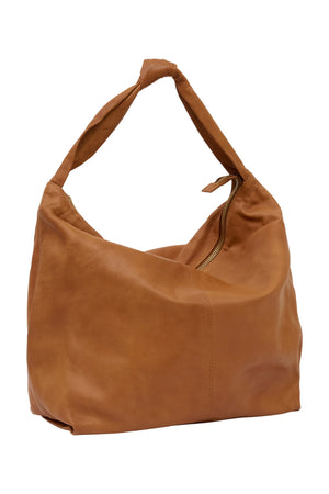 Soft Bucket Bag med dragkedja Cognac m. ljusguldiga detaljer - 100109