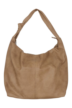 Mjuk bucket-väska med dragkedja Nude Brown m. silverdetaljer - 100109