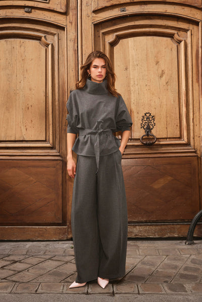 PriscillaCC Pleat Barrel Pant 65003-Mid Grey - 500824 Thumbnail