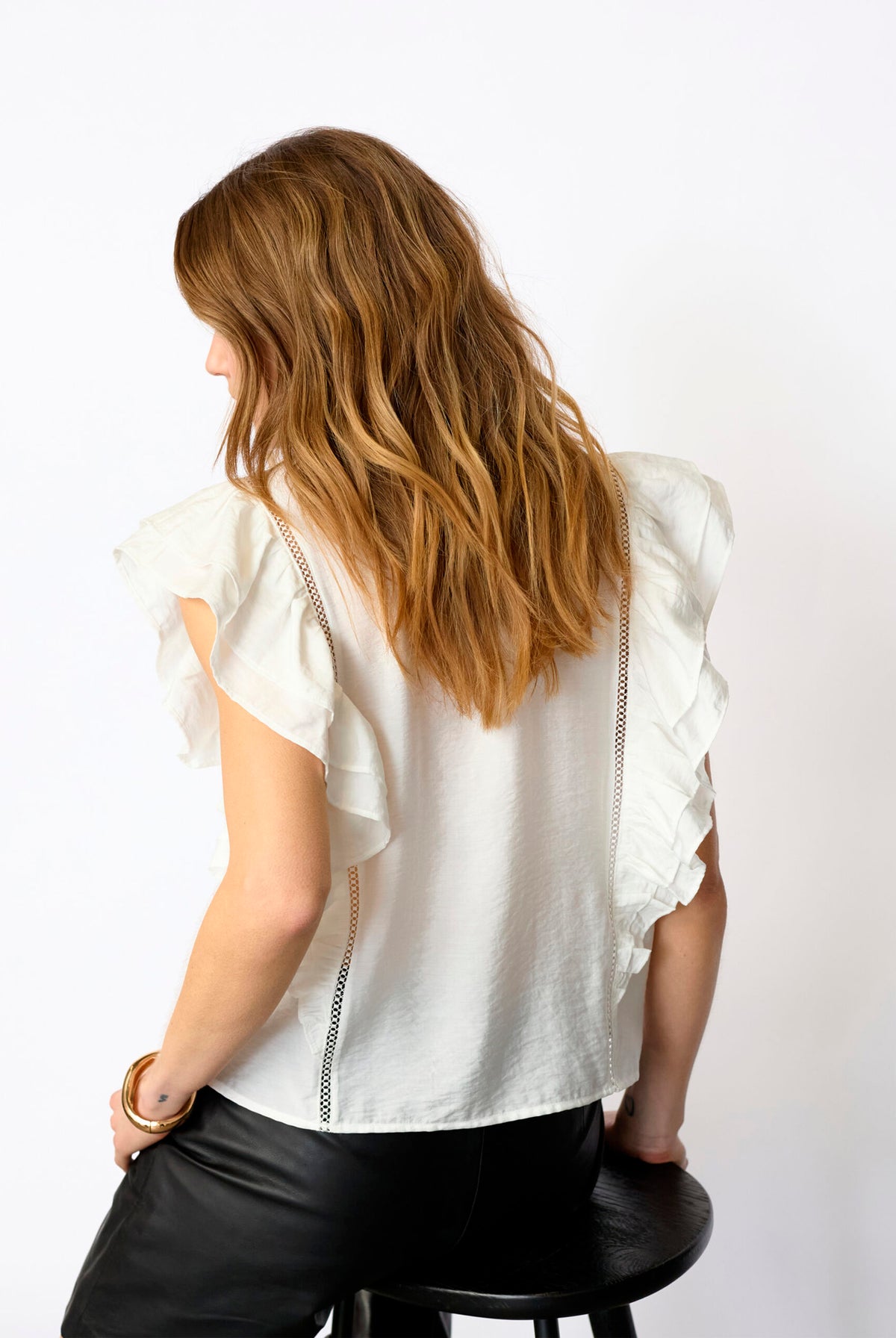 CallumCC Lace Frill V-Top 4000-White - 45172