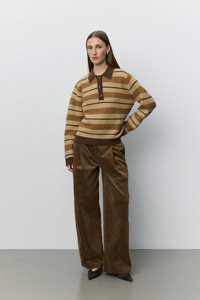 Stormasw Striped Knit Polo Brown Melange - S263170 Thumbnail