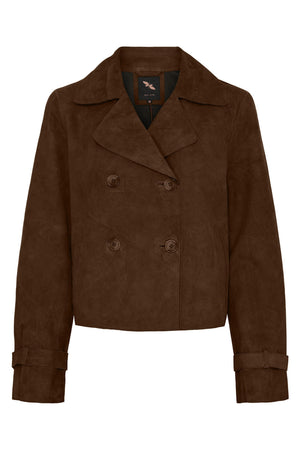 Kort trenchcoat i mocka chokladbrun - 100298