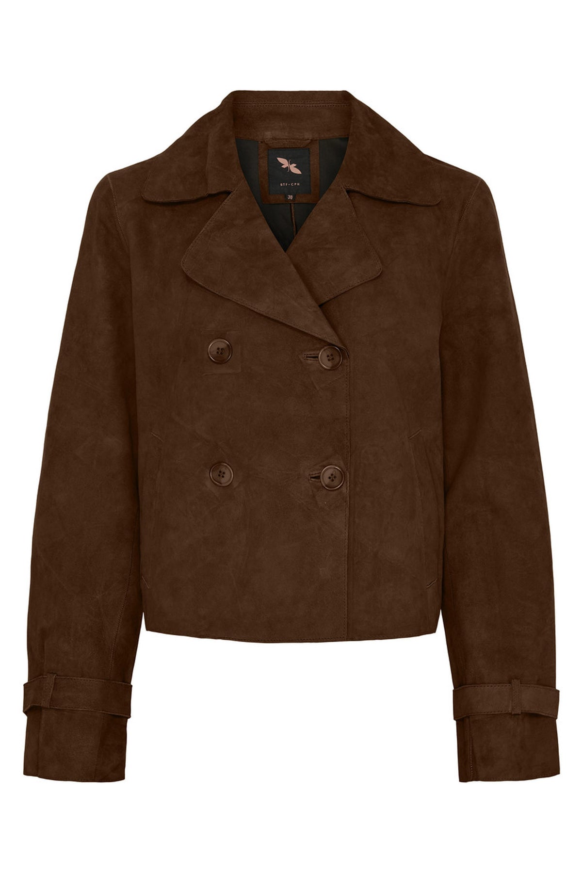 Kort trenchcoat i mocka chokladbrun - 100298