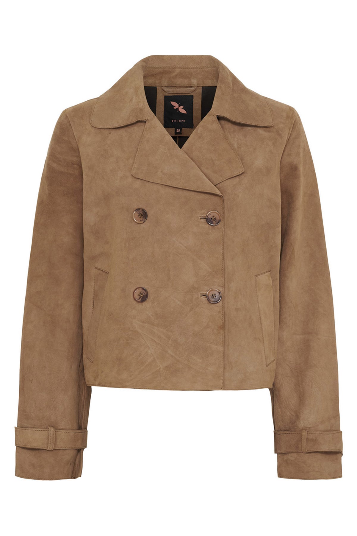 Kort trenchcoat i mocka Nude Brown - 100298