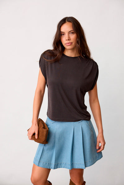 CamillaCC Ruched Shoulder Tee 140-Mörkgrå - 43033 Thumbnail