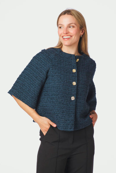 Rosella Boucle Mini Jacket Navy - 166488 Thumbnail
