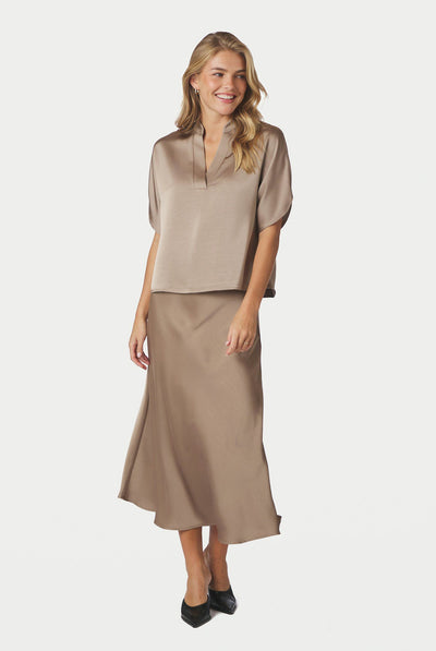 Anelle Heavy Sateen Blouse DARK TAUPE - 168286 Thumbnail