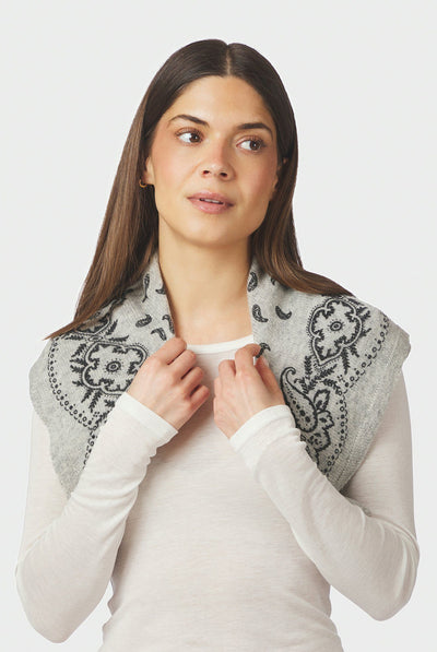Adelina Paisley Stickad Halsduk Gråmelerad - 169506 Thumbnail