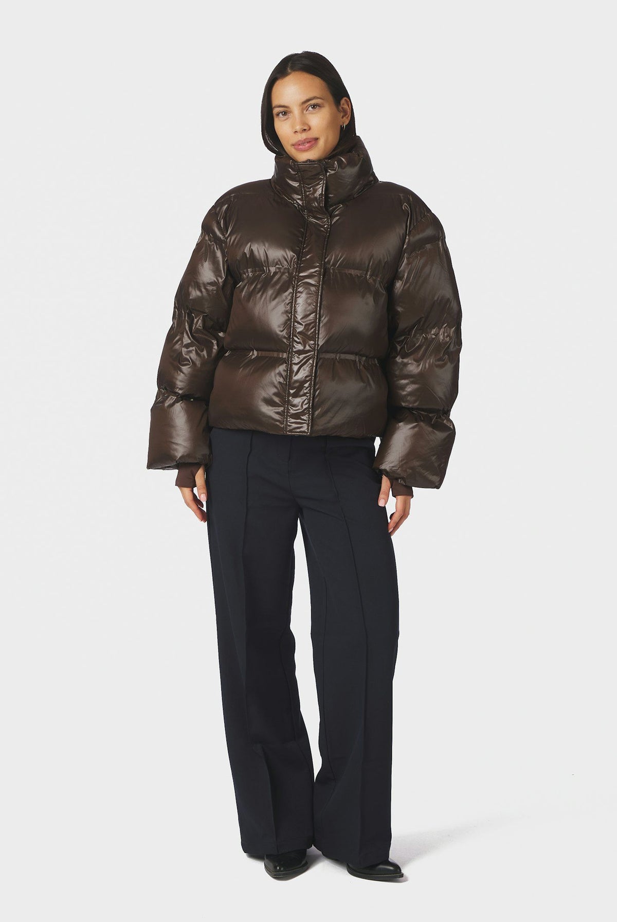 Rhea Shiny Puffer Jacket Chocolate Brown - 165094