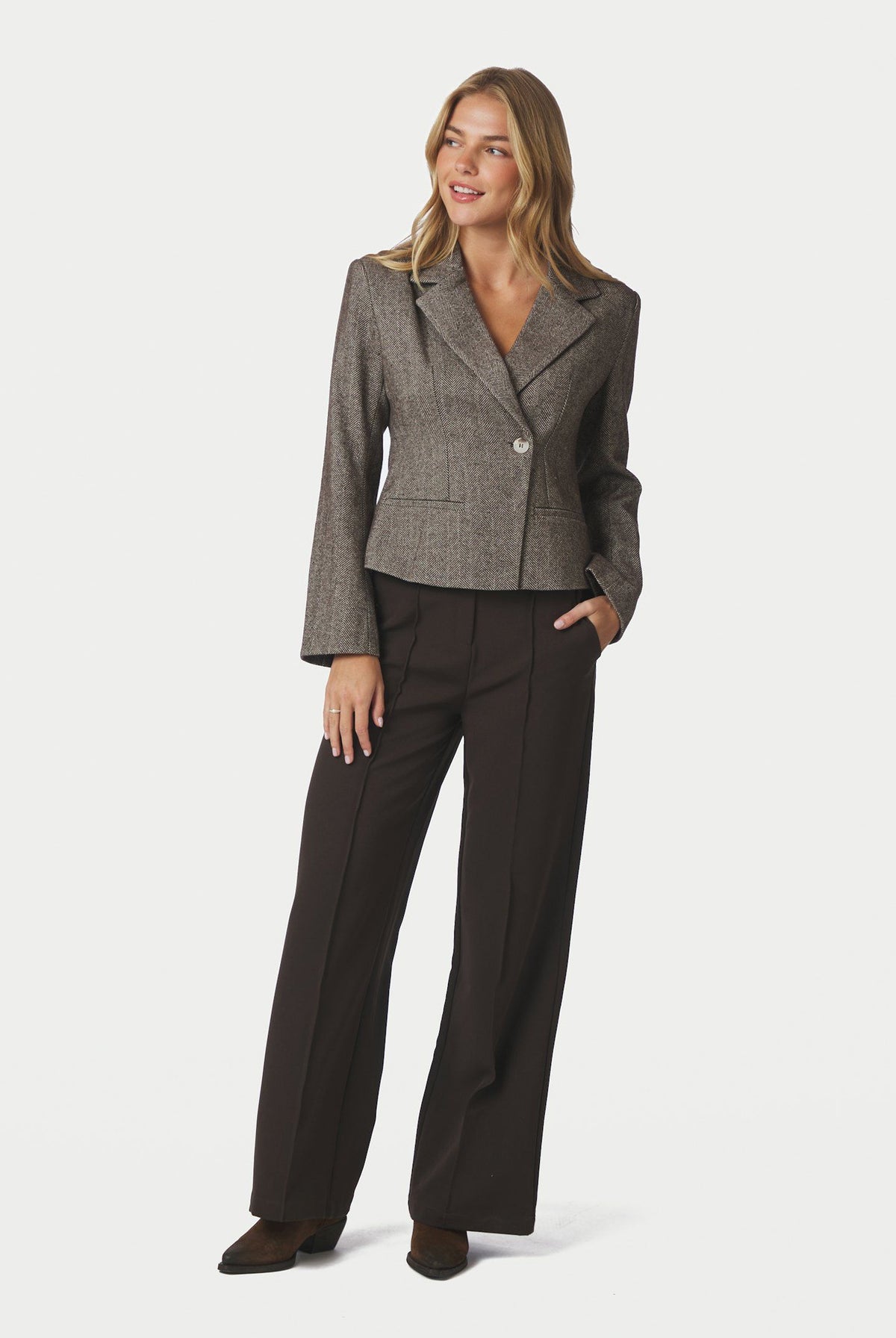 Valia Herringbone S Blazer Dark brown - 168314
