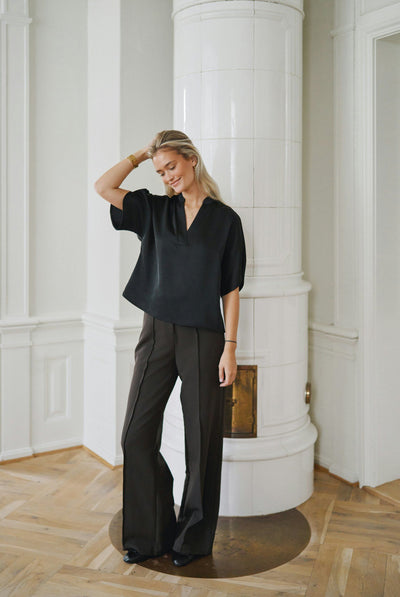 Anelle Heavy Sateen Blouse Black - 168286 Thumbnail