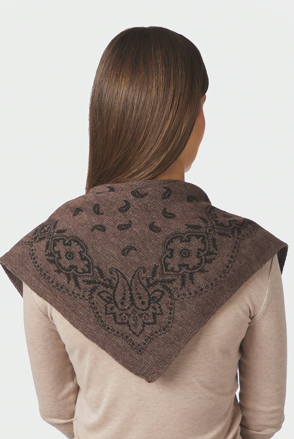 Adelina Paisley Stickad Halsduk Brunmelerad - 169506