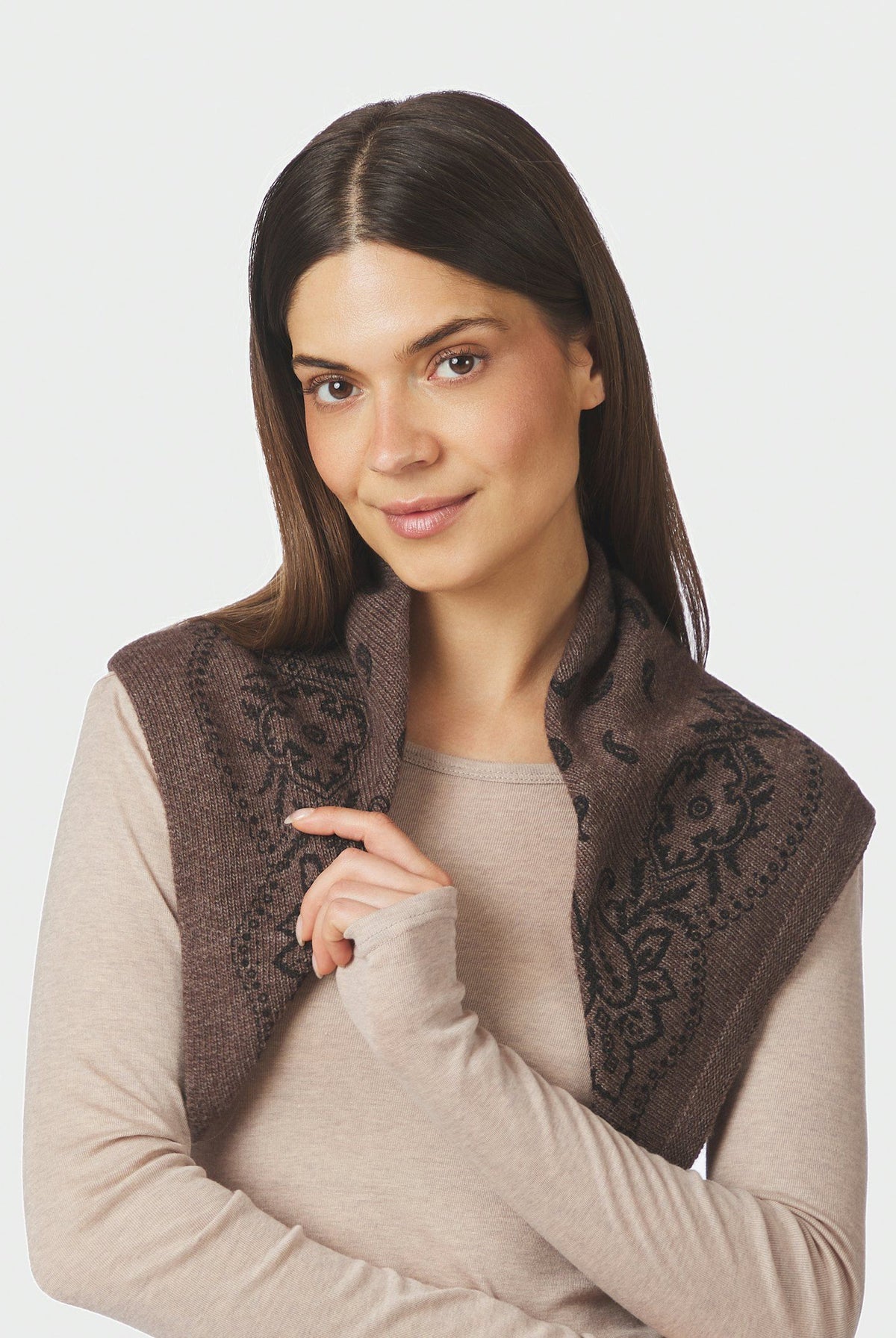 Adelina Paisley Stickad Halsduk Brunmelerad - 169506