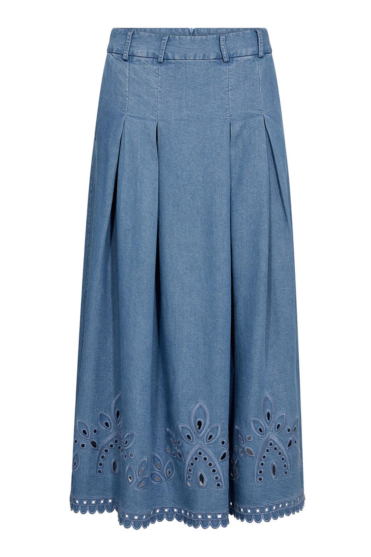 TillyCC Pleat Emb Skirt 552-Denim blue - 44012