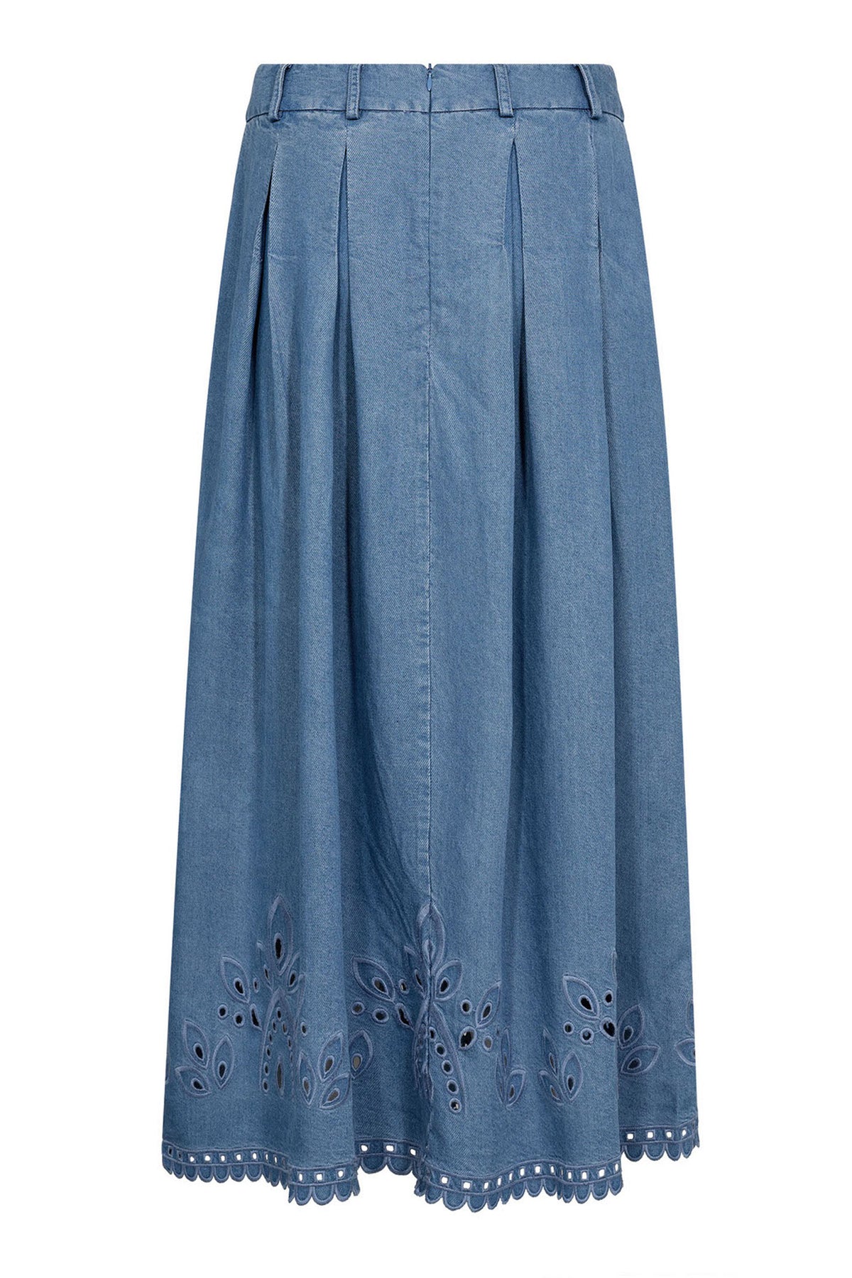 TillyCC Pleat Emb Skirt 552-Denim blue - 44012