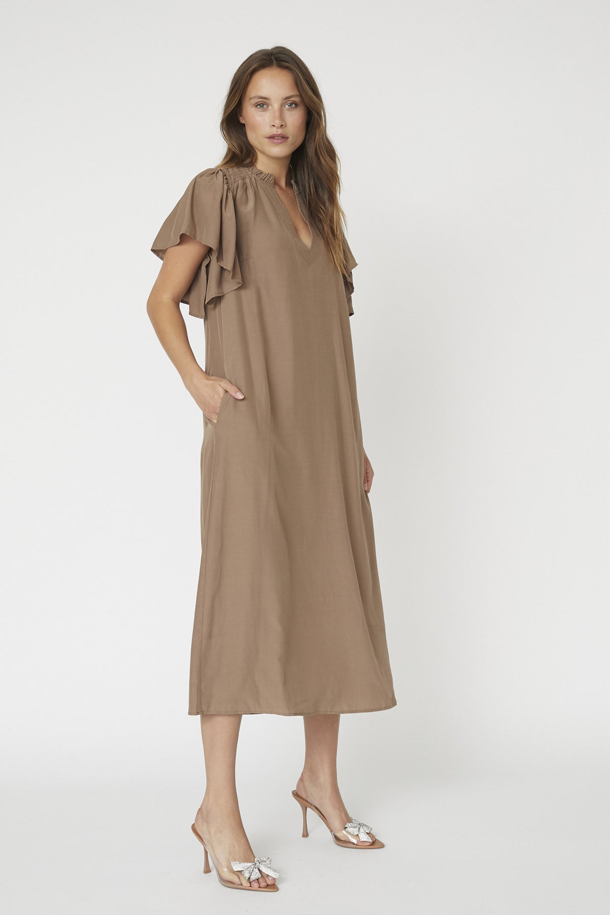 ToraCC Frill V-Dress 154-Walnut - 36580