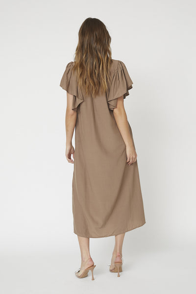ToraCC Frill V-Dress 154-Walnut - 36580 Thumbnail