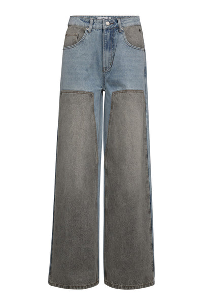 Two-Tone Patch Jeans Blå/Grå Mix - HL10377 Thumbnail