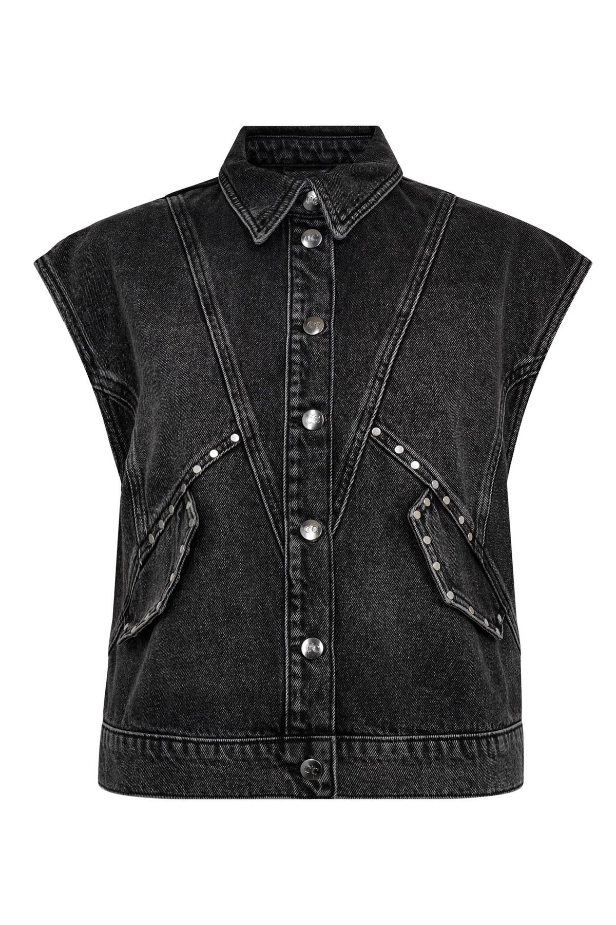VickyCC Stud Denim Vest 96-Black - 30367