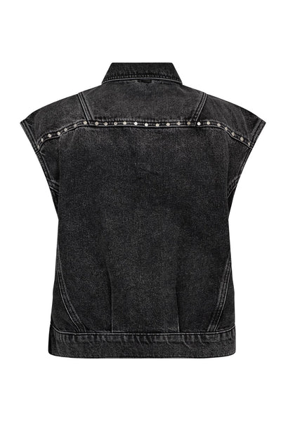 VickyCC Stud Denim Vest 96-Black - 30367 Thumbnail