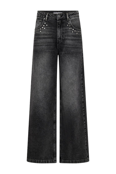 VickyCC Stud Wide Jeans 96-Black - 31638 Thumbnail
