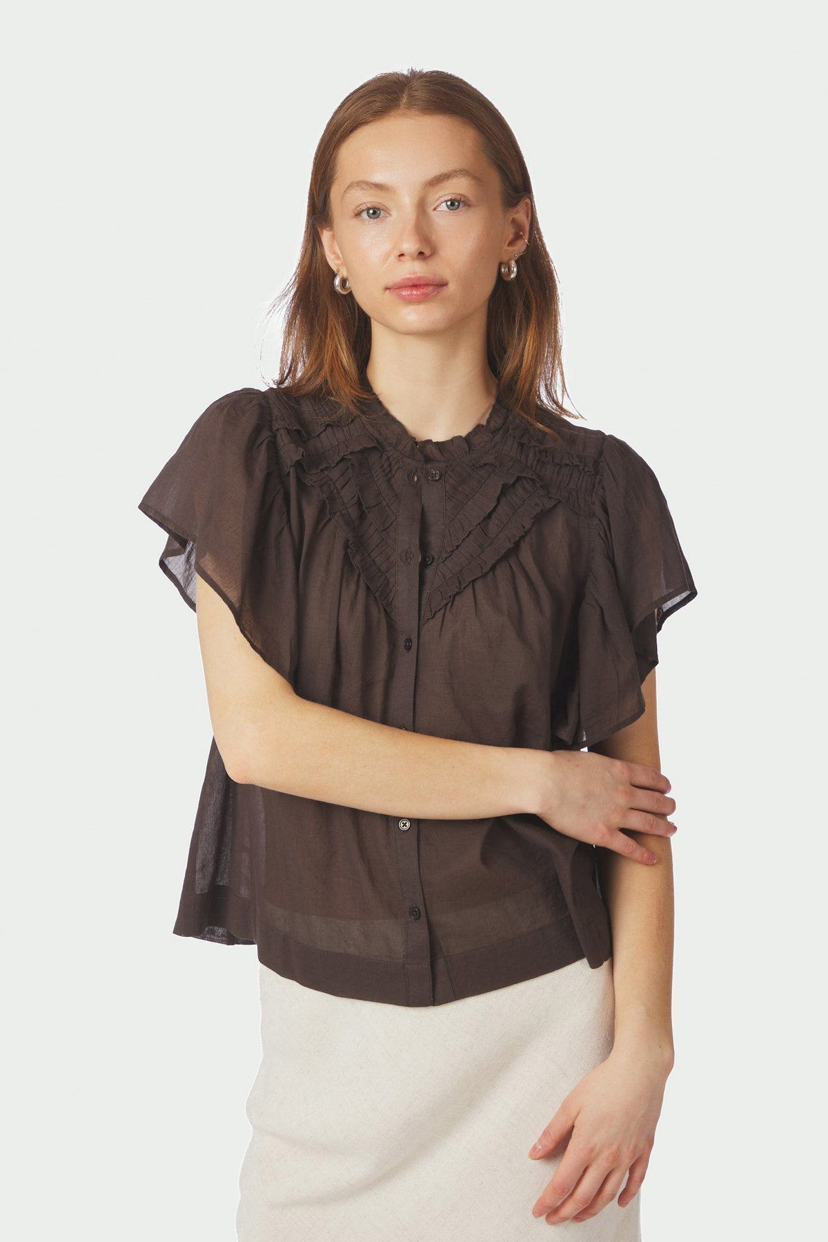 Vinsa S Voile Top Dark brown - 169039