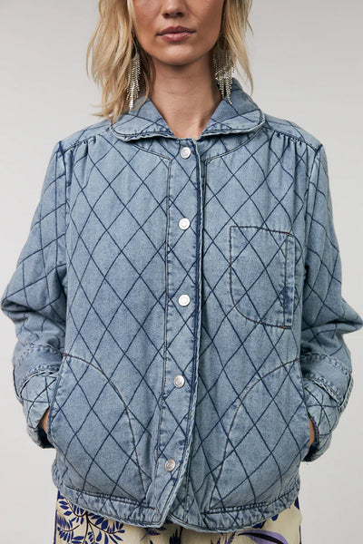 Violall Quilted Jacket Ls Washed Denim - 26119-6002 Thumbnail