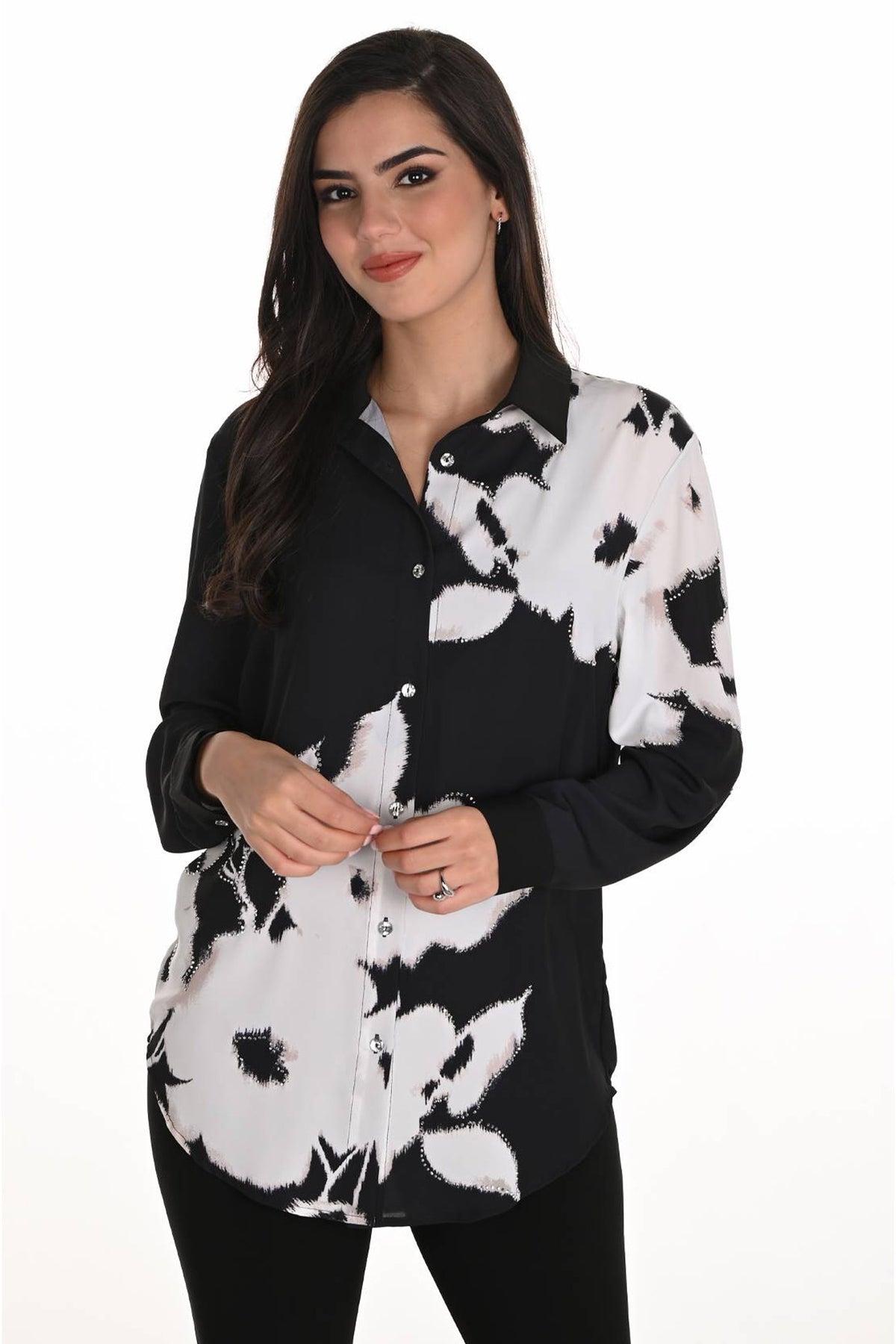 VÄVD BLUS Svart/Off-white mönstrad - 253814