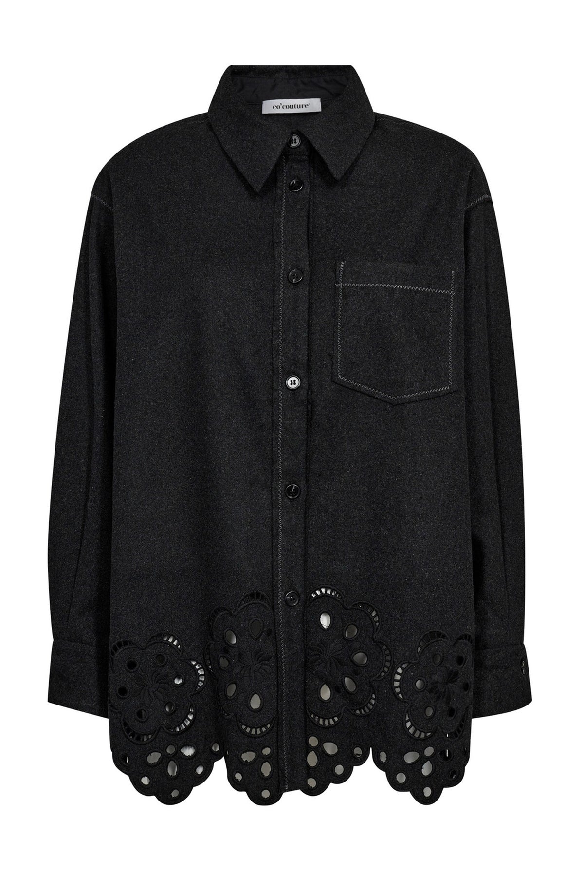 WarrenCC Wool Embroidery Shirt 140-Mörkgrå - 35151