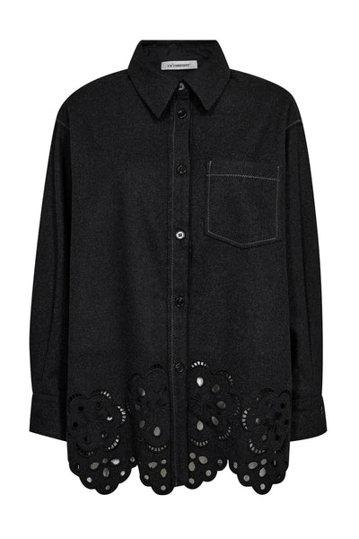 WarrenCC Wool Embroidery Shirt 140-Mörkgrå - 35151 Thumbnail