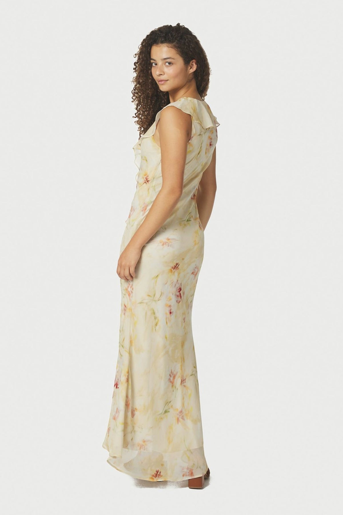 Zella Chiffon Print Dress Dusty Yellow - 167616