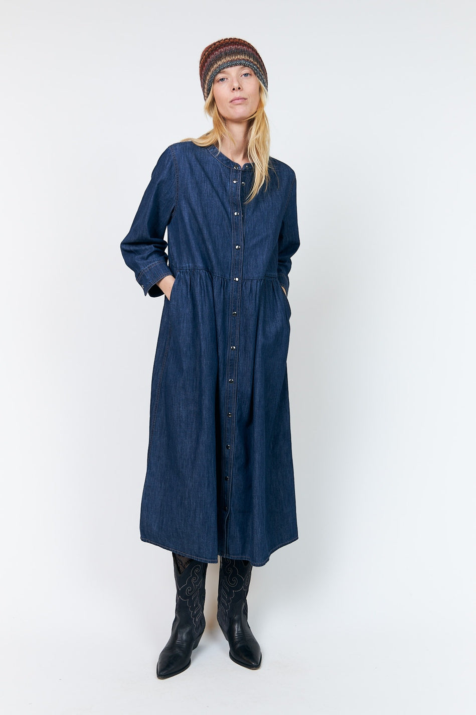 Aliyall Maxi Dress 3/4 MÖRKBLÅ - 26423-3004