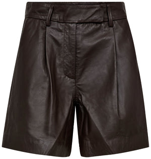 PhoebeCC Leather Pleat Shorts 145-Mörkbrun - 31458