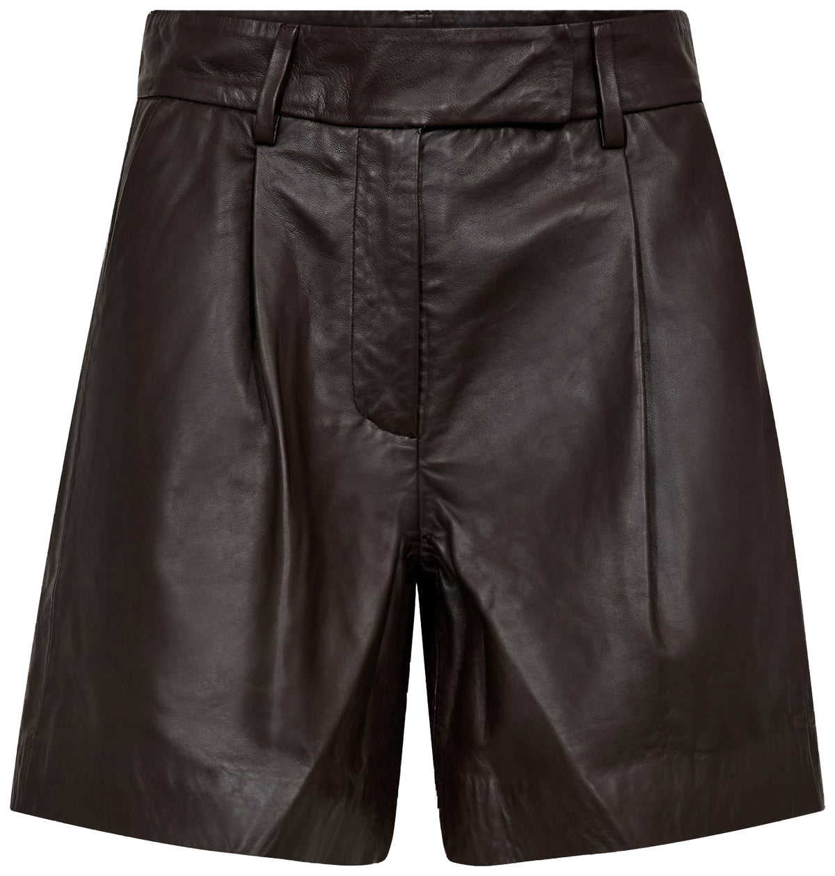 PhoebeCC Leather Pleat Shorts 145-Mörkbrun - 31458