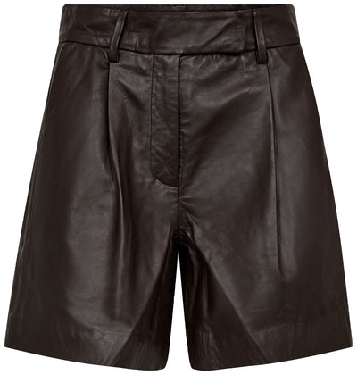 PhoebeCC Leather Pleat Shorts 145-Mörkbrun - 31458 Thumbnail